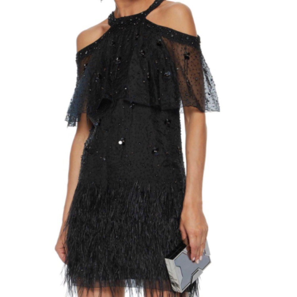 Designers Ellie Tahari Woman Tristana Cold-shoulder Embellished Silk Mini Dress